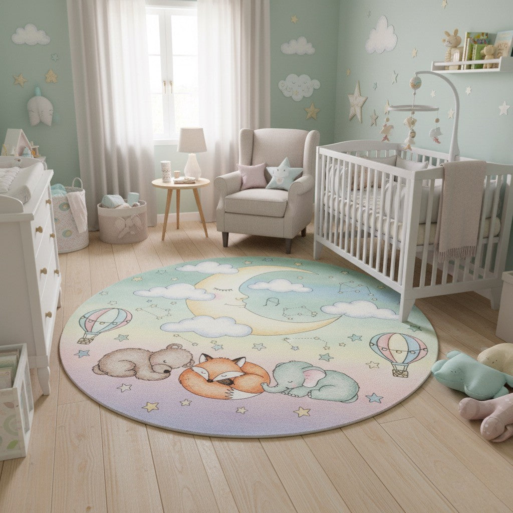 Whimsical Animal Round Rug for Kids' Rooms